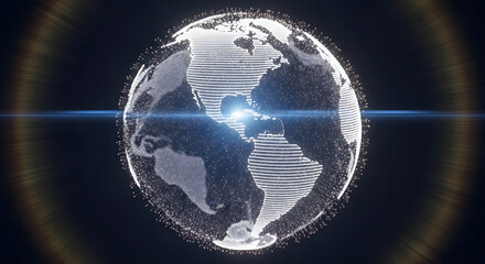 Digital Earth Globe Hologram Rotating in Dark Space with Glowing