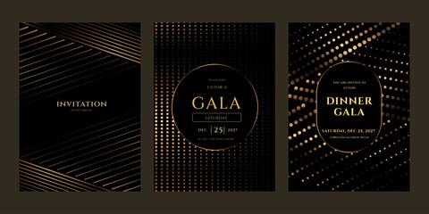 Gala Invitation Templates for December 25, 2027 Elegant Black and Gold Design