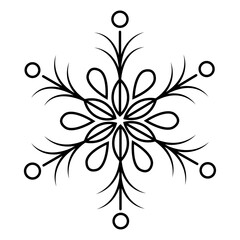 Black Snowflake. Symbol of winter, Christmas, New Year holiday. Black snowflake with beautiful rounded leaves and a flower in the middle. Compass rose snowflake vector illustration