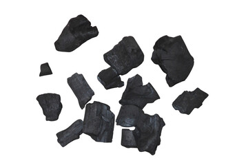 Black coal rocks isolated on transparent white background. Pieces of coal stones. PNG