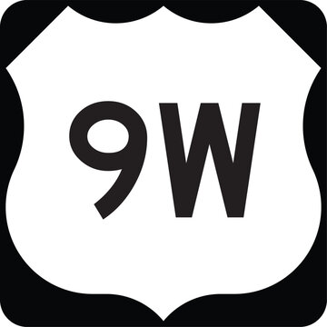 US Route 9W Highway Shield Highway Marker Design Editable Vector