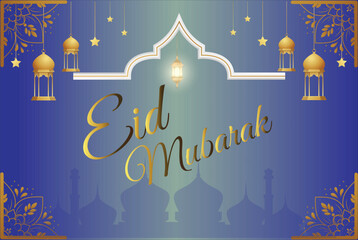   Eid mubarak greeting template background with mosque