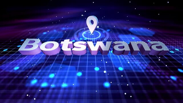 Botswana Map Location Pin with Futuristic Technology Grid Smart City Botswana Location Pin on Hi-Tech Background