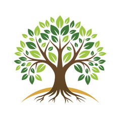 Fototapeta premium Vibrant green tree symbol with strong roots representing nature, life, and growth
