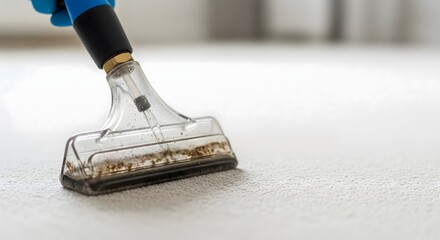 Carpet cleaning tool removing dirt and stains from fabric floor surface showing professional home hygiene maintenance and deep cleaning service in action