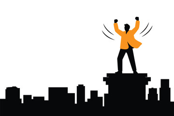 Obraz premium Triumphant Businessman on City Rooftop, career success concept