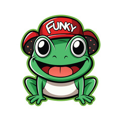 Obraz premium A cheerful green cartoon frog wearing a red 