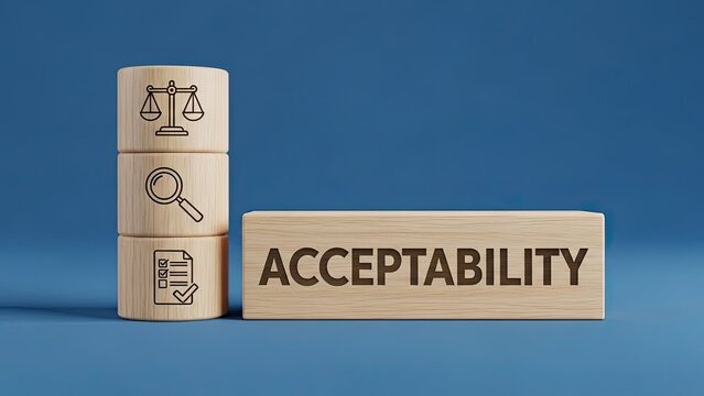 Wooden blocks represent acceptability with justice and investigation symbols