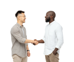 Networking event business professionals engage in handshake office motivational atmosphere, isolated on transparent background, png