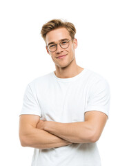 Fototapeta premium Confident young man smiling portrait modern lifestyle neutral engaging expression, isolated on transparent background, png