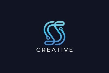 Obraz premium Modern Minimalist Letter S Futuristic Technology Logo Design Template on Black Background