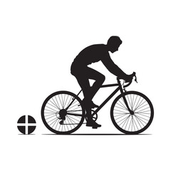 Obraz premium a black silhouette of a man riding a bicycle next to a circular symbol
