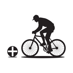 Obraz premium Silhouette of a cyclist riding a bicycle with a medical symbol