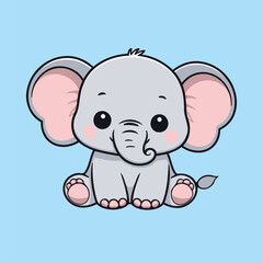 Obraz premium Cute Grey Baby Elephant Sitting - Animal Character Vector Illustration 