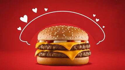Cheeseburger food advertising banner with red background
