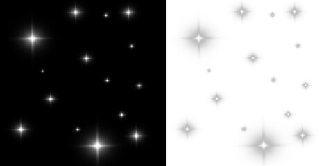 Naklejka premium Shining white star sparkles with glow and bokeh scattered across the scene on a transparent background, PNG.