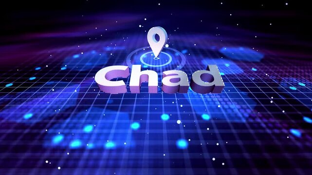Chad Map Location Pin with Futuristic Technology Grid Smart City Chad Location Pin on Hi-Tech Background