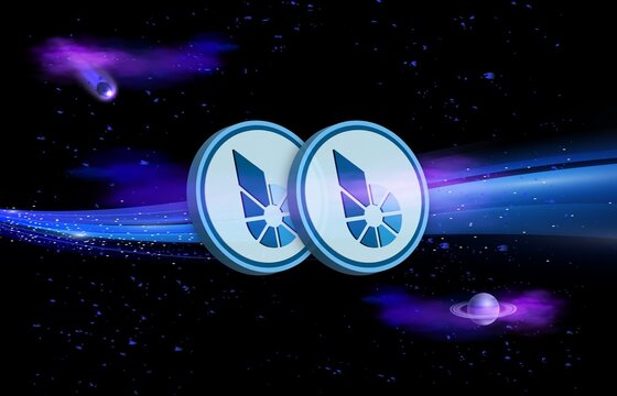 bitshares-bts virtual currency images on digital background. 3d illustrations.