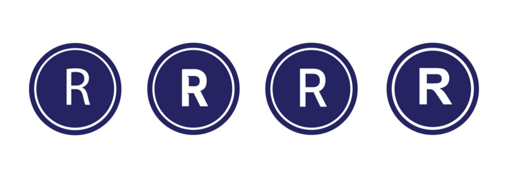 Registered trademark symbol pattern, multiple R in circle, intellectual property branding, legal registration mark, vector seamless icon set for commercial use