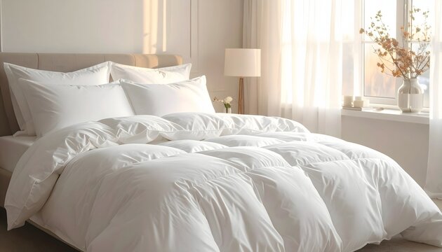 A pristine white duvet creating a comfortable bed for a peaceful sleep