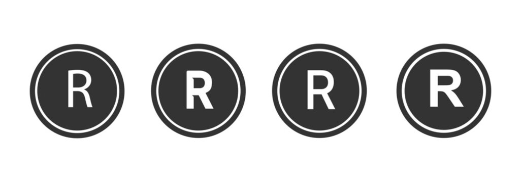 Registered trademark symbol pattern, multiple R in circle, intellectual property branding, legal registration mark, vector seamless icon set for commercial use
