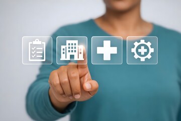 Insurance health concept. Businessman touching healthcare icon on virtual screen. health insurance business online and healthcare.