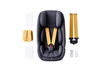 Child Safety Seat Components: This image showcases a detailed view of a modern child safety seat, carefully presented to highlight its safety features and design elements. 