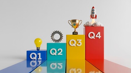 Quarterly business growth chart with success milestones
