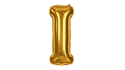 Golden foil balloon letter i isolated on transparent background