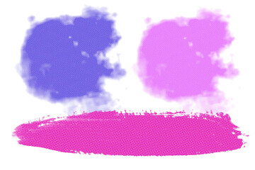 Abstract composition with vibrant purple and pink color blocks on a stark black canvas