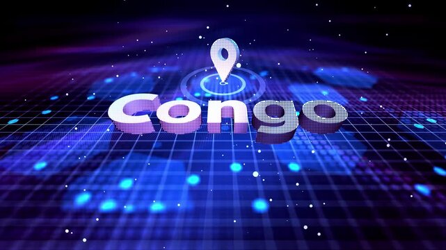 Congo Map Location Pin with Futuristic Technology Grid Smart City Congo Location Pin on Hi-Tech Background