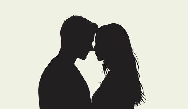A striking silhouette depicts a tender moment between a couple their heads closely aligned in a display of affection and intimacy