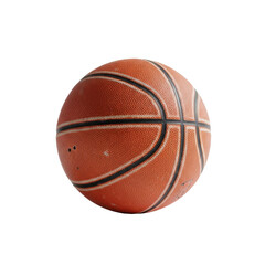 A close-up view of a worn basketball against a transparent background