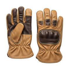 A pair of brown leather gloves on a transparent background