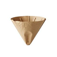A brown paper coffee filter on a transparent background