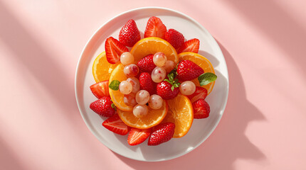 Fresh vegetable salad with stuffed red peppers and cheese on a plate