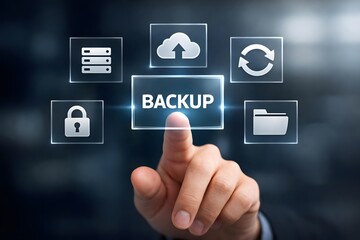 Backup storage data technology concept. Backup online documentation database and digital file storage system or software,file access, doc sharing.