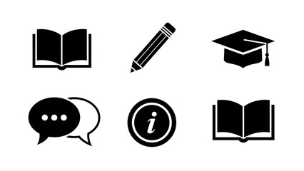 A diverse collection of educational and communication vector symbols, ideal for illustrating concepts of learning, knowledge, study, and information access