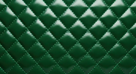 Fototapeta premium Deep emerald green material exhibits a diamond quilted pattern with stitched detailing.
