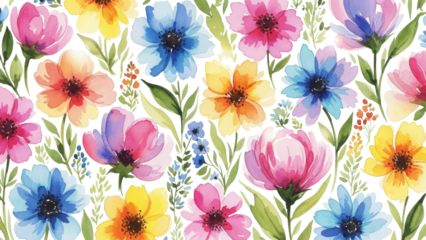 Vibrant watercolor flowers background, a colorful floral design for artistic projects