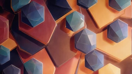 Abstract geometric shapes, varied hues, textures, and perspectives, with shadows