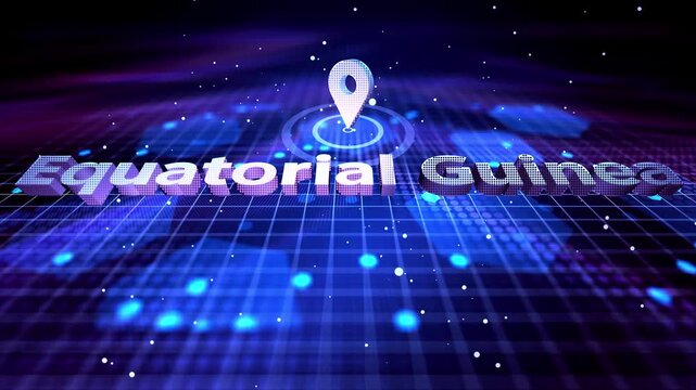 Equatorial Guinea Map Location Pin with Futuristic Technology Grid Smart City Equatorial Guinea Location Pin on Hi-Tech Background