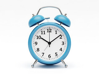 Vibrant blue alarm clock displaying time against white background