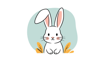 Fototapeta premium Adorable white rabbit with long ears and pink cheeks sitting comfortably in a simple nature setting illustration.