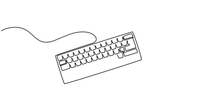 keyboard continuous one line drawing animation, Keyboard animation continuous one line drawing,  Computer device symbol design concept. computer keyboard drawn on a white background. Full length