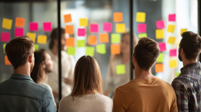 Team brainstorm session with sticky notes
