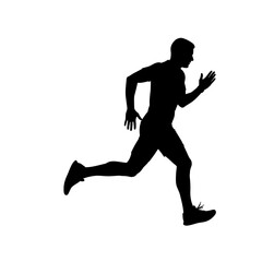 Fototapeta premium Silhouette of a man running with determination and strength.
