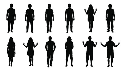 Silhouettes of various people isolated on white background, Vector