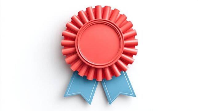 Award ribbon illustration with red rosette and blue ribbons on white background