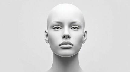 Minimalist portrait of a woman with shaved head in grayscale